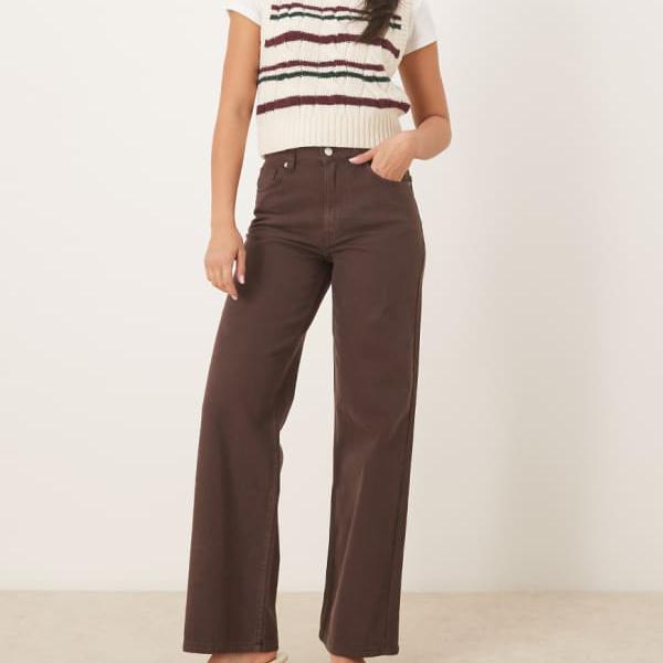 エイソス ASOS asos ASOS DESIGN ワイドレッグ ダッドジーンズ（黒茶） 下つ方  ズボン下 レディース 成人女性 インポートブランド 弱められた大きさから馬鹿でかい大きさまで