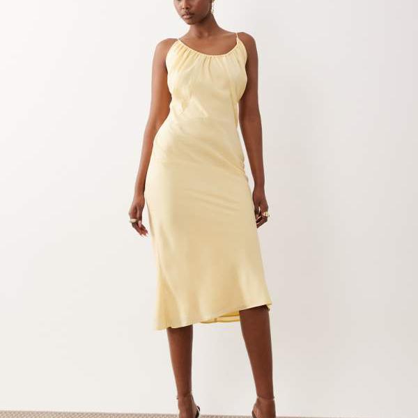 エイソス ASOS asos ASOS DESIGN プチサイズ スクープネック バイアスカット ミディ丈ドレス（バターミルク） ワンピース レディース 女性 インポートブランド 小さいサイズから大きいサイズまで｜セレクトショップ　Diva　Closet