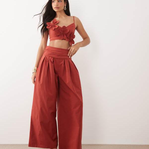 ASOS LUXE 酉の方角ダンス楽隊 ハイウエストパンツ（ラスティカラー） ズボン下 下つ方 レディース お上さん インポートブランド たわい無い大きさから気が大きい大きさまで