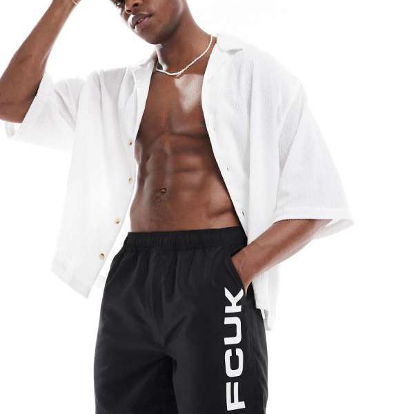 フレンチコネクション FCUK ロゴ入り水着（白黒） アンダーウェア 下着 メンズ 男性 インポートブランド
