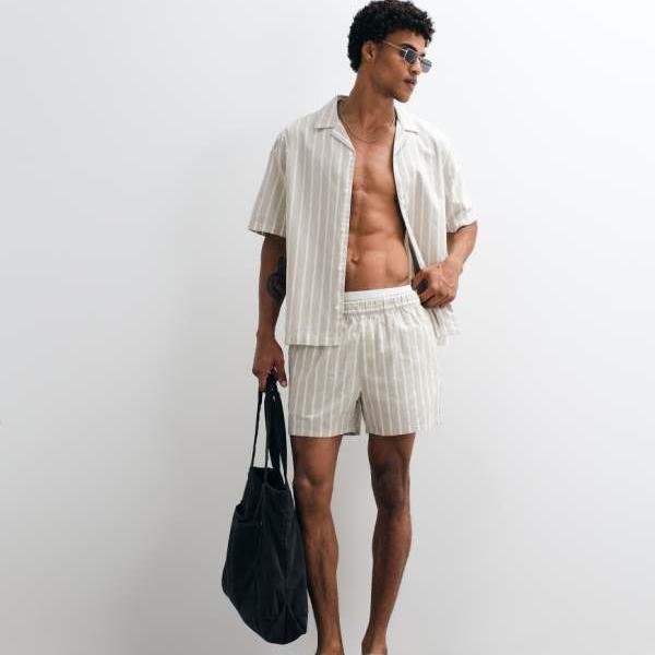 エイソス ASOS asos ASOS DESIGN セットアップ ショート丈 リネン風ストライプショーツ グリーン パンツ ボトム メンズ 男性 インポートブランド 小さいサイズから大きいサイズまで｜セレクトショップ　Diva　Closet