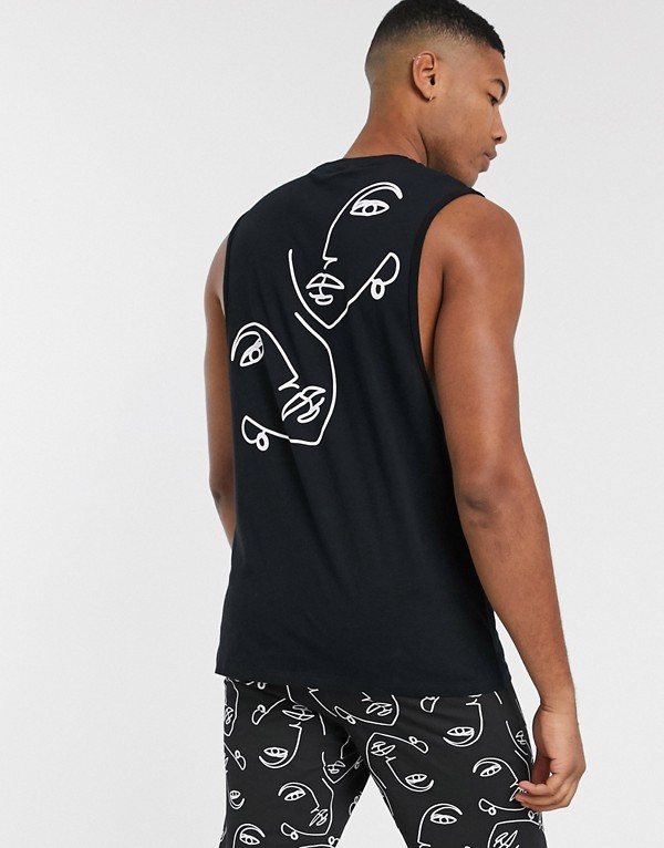 エイソス Asos Asos Asosdesignトールラウンジパジャマベストとショートセットの手描きフェイスプリント 部屋着 メンズ 男性 インポート ブランド 小さいサイズから大きいサイズまで Wdcolledge Com