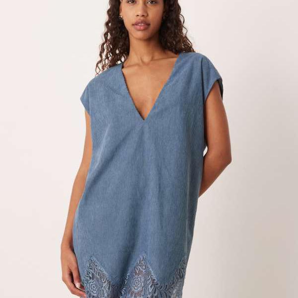 エイソス ASOS asos ASOS DESIGN コードレーストリムシフトミニドレス（デニムブルー） ワンピース レディース 女性 インポートブランド 小さいサイズから大きいサイズまで