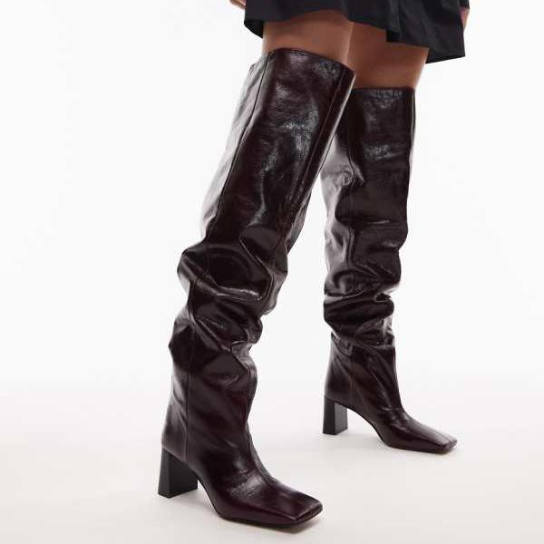 エイソス ASOS asos ASOS DESIGN Kane スクエアトゥ スラウチオーバーニーブーツ（バーガンディレザー） 靴 レディース 女性 インポートブランド 小さいサイズから大きいサイズまで