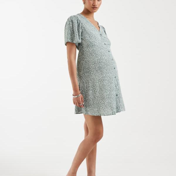 Vero Moda マタニティ ボタンフロント ミニティードレス グリーン水玉プリント ワンピース レディース 女性 インポートブランド 小さいサイズから大きいサイズまで