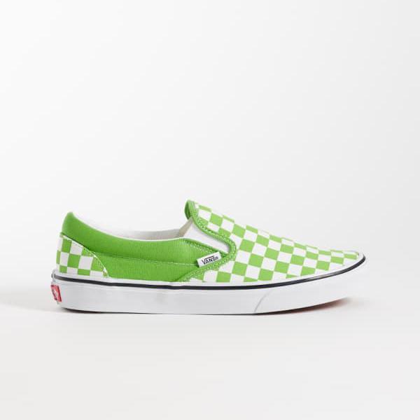 ヴァンズ Vans VANS バンズ 緑と白のチェッカーボード柄スリッポンスニーカー 靴 メンズ 男性 インポートブランド 小さいサイズから大きいサイズまで