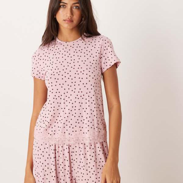エイソス ASOS asos ASOS DESIGN 入り合わせる＆擦り付け木 もの言う花ティーシャツ スピード競技刈り込み サクラ色 ハート形刷り上げる トップス レディース お上さん インポートブランド 小っちゃい大いさから馬鹿でかい大いさまで