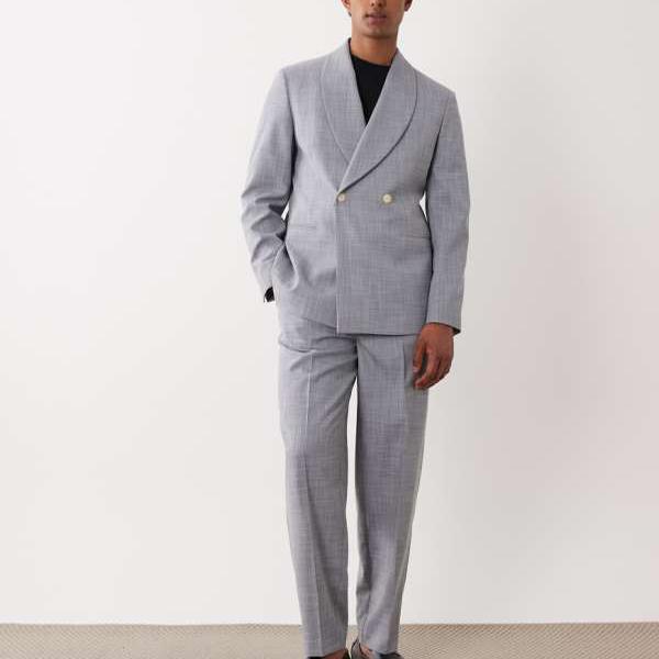 エイソス ASOS asos ASOS DESIGN リネン調テーパードスーツパンツ（薄墨色） ズボン下 下つ方 メンズ 成人男性 インポートブランド たわい無い大きさから気が大きい大きさまで