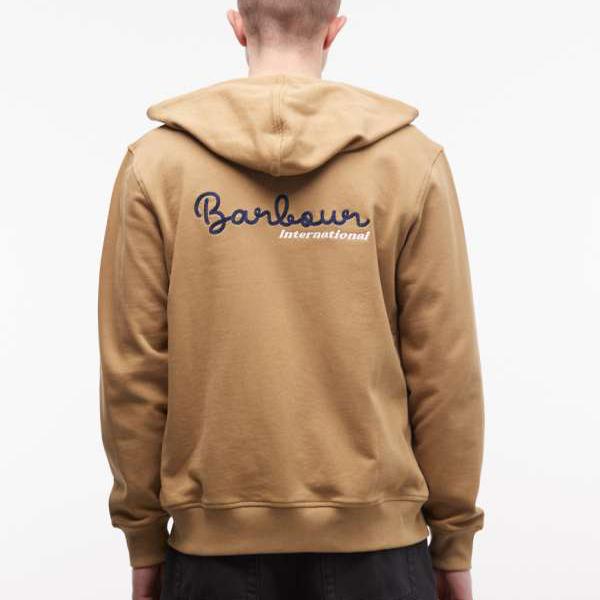 バブアーインターナショナル Barbour バブアー Barbour International Regar ジップスルー ロゴ パーカー（バックプリント、ベージュ） トップス メンズ 男性 インポートブランド 小さいサイズから大きいサイズまで