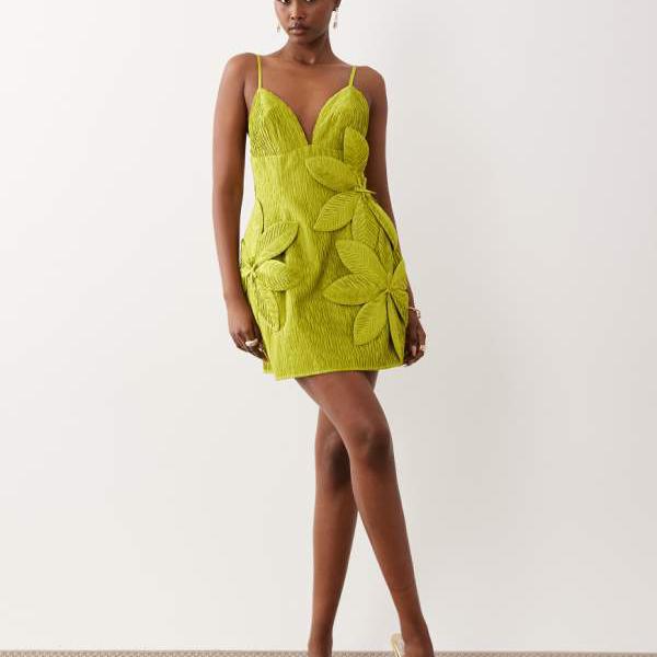 ASOS LUXE 3D花柄キャミミニドレス（菩提樹緑であること） 衣裳 レディース お上さん インポートブランド 小っちゃい大いさから馬鹿でかい大いさまで