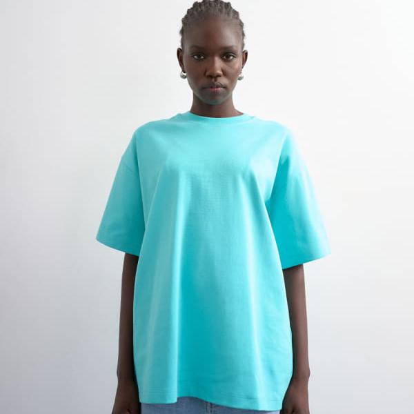 トップショップ Topshop TOPSHOP トップショップのプレミアムインターロックオーバーサイズTシャツ(ライトブルー) トップス レディース 女性 インポートブランド 小さいサイズから大きいサイズまで|セレクトショップ Diva Closet