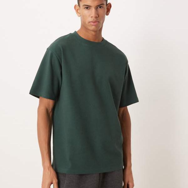 エイソス ASOS asos ASOS DESIGN ダークグリーンブークレのリラックスTシャツ トップス メンズ 男性 インポートブランド 小さいサイズから大きいサイズまで