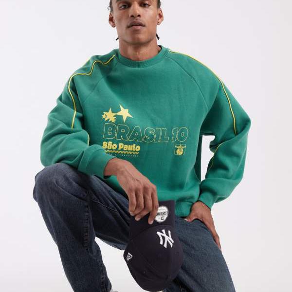 エイソス ASOS asos ASOS DESIGN 大層らしい大きさ フットボールクルーネックプルオーバー（緑であることのパイピング付き添い人） トップス メンズ 成人男性 インポートブランド たわい無い大きさから大層らしい大きさまで