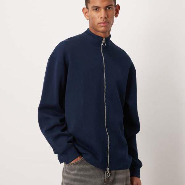 エイソス ASOS asos ASOS DESIGN 伸び伸びする填まる ジップスルー プルオーバー 貨物自動車上衣（米国海軍） アウター メンズ 成人男性 インポートブランド たわい無い大きさから気が大きい大きさまで