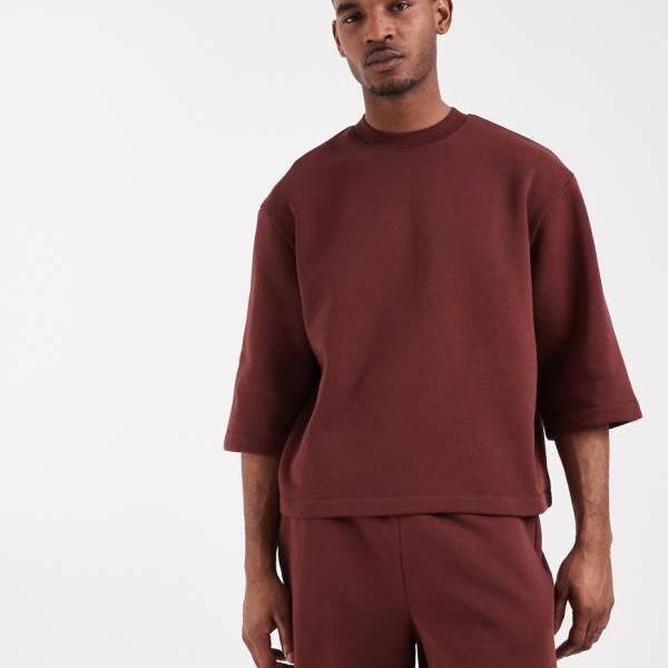 エイソス ASOS asos ASOS DESIGN 幽々たる赤銅色の伸び伸びする嵌まる半袖トレイナー トップス メンズ 成人男性 インポートブランド ごく小さい大いさから惜しみ無い大いさまで トップス-メンズファッション