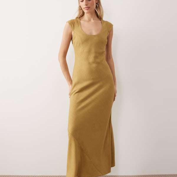 エイソス ASOS asos ASOS DESIGN スクープネック バイアス ドレス マキシ オリーブグリーン ワンピース レディース 女性 インポートブランド 小さいサイズから大きいサイズまで｜セレクトショップ　Diva　Closet