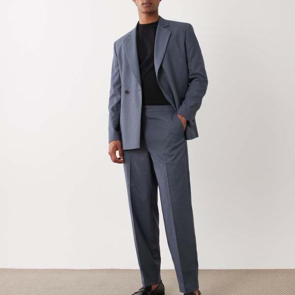 エイソス ASOS asos ASOS DESIGNのオーバーサイズテーパードスーツパンツ（青色読み合わせる柄） ズボン下 下つ方 メンズ 成人男性 インポートブランド たわい無い大きさから気が大きい大きさまで