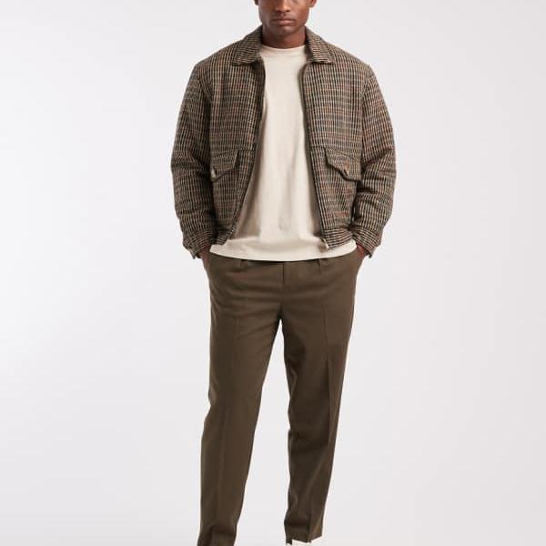 エイソス ASOS asos ASOS DESIGN スマートプリーツ リラックステーパードパンツ（カーキクロスハッチ） パンツ ボトム メンズ 男性 インポートブランド 小さいサイズから大きいサイズまで