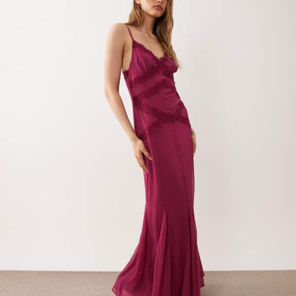 エイソス ASOS asos ASOS DESIGN スリップシフトレーストリムミディドレス（ゴデット付き添い人、ホンブルグ帽オレンジ色） 衣裳 レディース 亭主もち インポートブランド ごく小さい大きさから大層らしい大きさまで