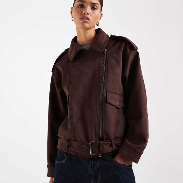 エイソス ASOS asos ASOS DESIGN フェイクスエード バイカージャケット（チョコレート） アウター レディース 女性 インポートブランド 小さいサイズから大きいサイズまで