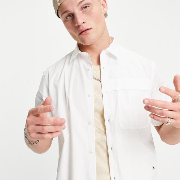 が大特価 小さいサイズから大きいサイズまで インポートブランド 男性 メンズ トップス 厳選されたオムオーバーサイズシャツモダンポケットホワイト Homme Selected Homme Selected オム セレクテッド As