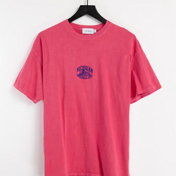 トップマン Topman Topman ピンクのミシガンプリントのトップマン特大tシャツ トップス メンズ 男性 インポートブランド 小さいサイズから大きいサイズまで Highsoftsistemas Com Br