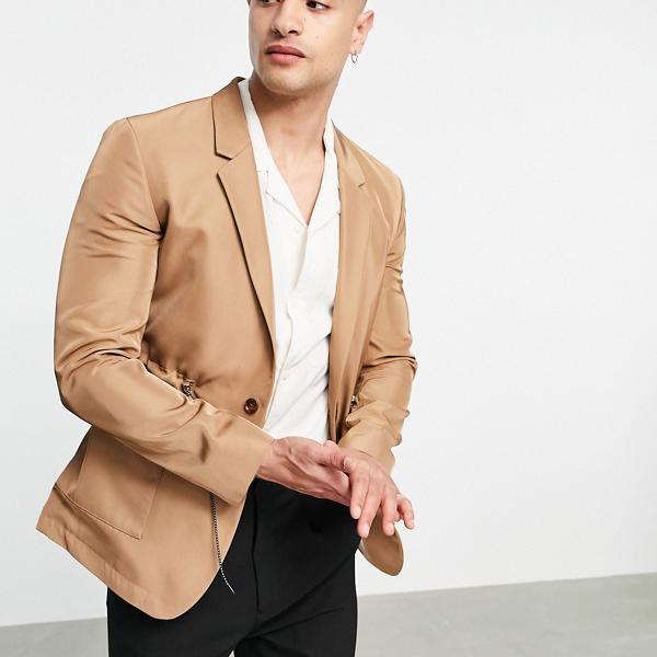 エイソス Asos Asos Asos Design スリムフィット ベルト付きスーツジャケット キャメルトニック アウター メンズ 男性 インポートブランド 小さいサイズから大きいサイズまで Siteleco Fr