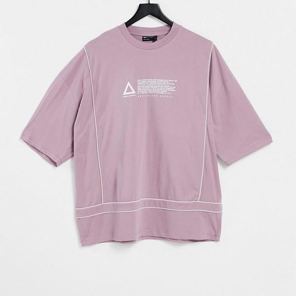 エイソス Asos Asos Asos Unrvlldspplyの特大tシャツ ロゴの胸のプリントと藤色のパイピングのディテールが特徴です トップス メンズ 男性 インポートブランド 小さいサイズから大きいサイズまで Thelanguageroom Fr