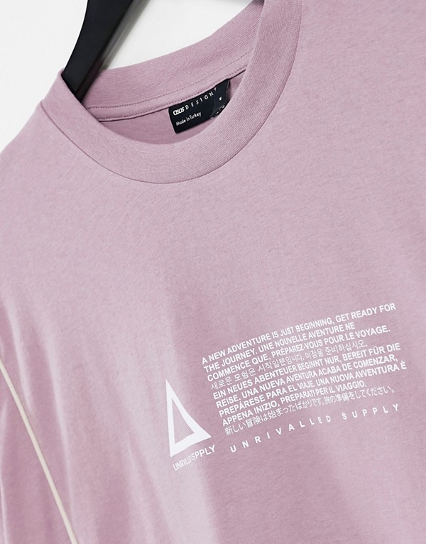 エイソス Asos Asos Asos Unrvlldspplyの特大tシャツ ロゴの胸のプリントと藤色のパイピングのディテールが特徴です トップス メンズ 男性 インポートブランド 小さいサイズから大きいサイズまで Rvcconst Com