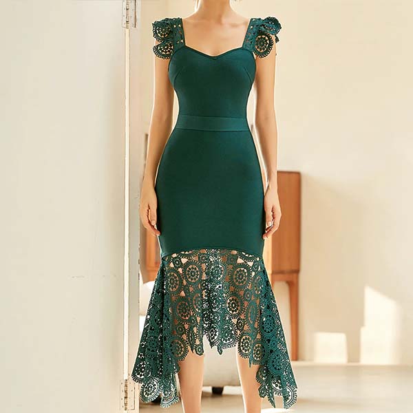 日本全国送料無料 ワンショルダー ぺプラム フリル袖 ミモレ丈 タイト ミディアムドレス 結婚式 レトロワンピース 90s パーティードレス パーティーワンピース 膝丈 二次会 お呼ばれ 舞台 船上パーティー コンテスト イベント 衣装 キャバ嬢 ホステス 送料無料 Www