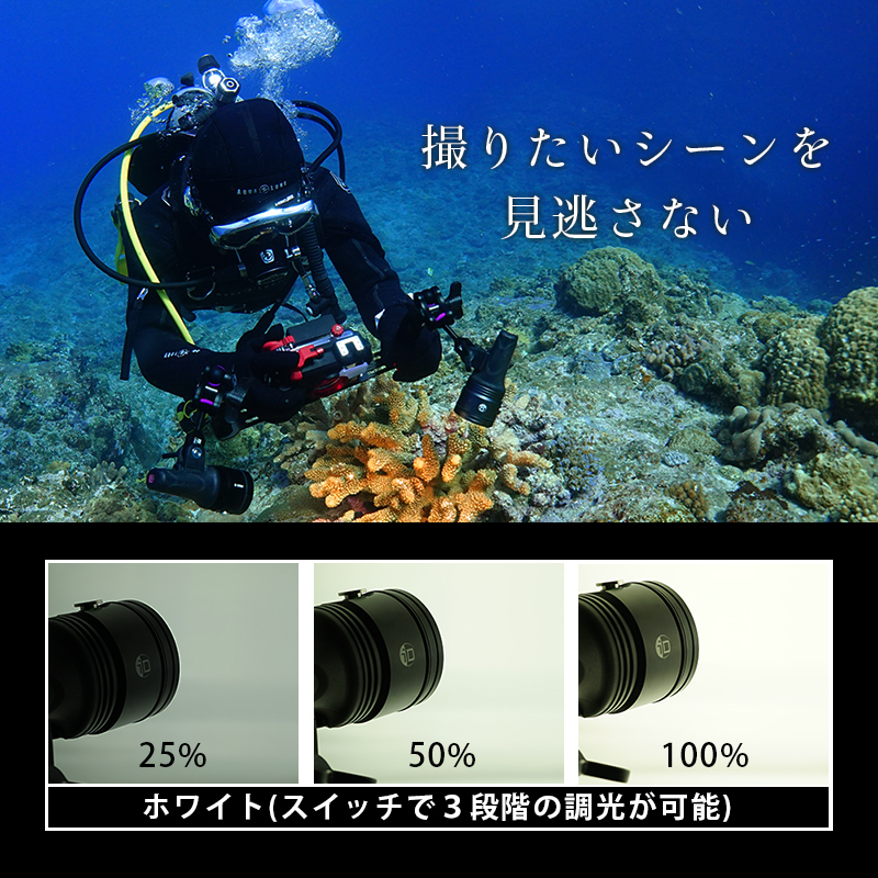 白赤２モードで水中で写真や動画を楽しむことができます Ysアダプター対応 白色光 Pro8 Led 水中ライトビデオライト I Divesite 水中ライト Led 水深100m対応 ダイビング I Divesiteの水中撮影用ビデオライト I Torch ダイビングライト 3000ルーメン 白色光 赤色光 Ys