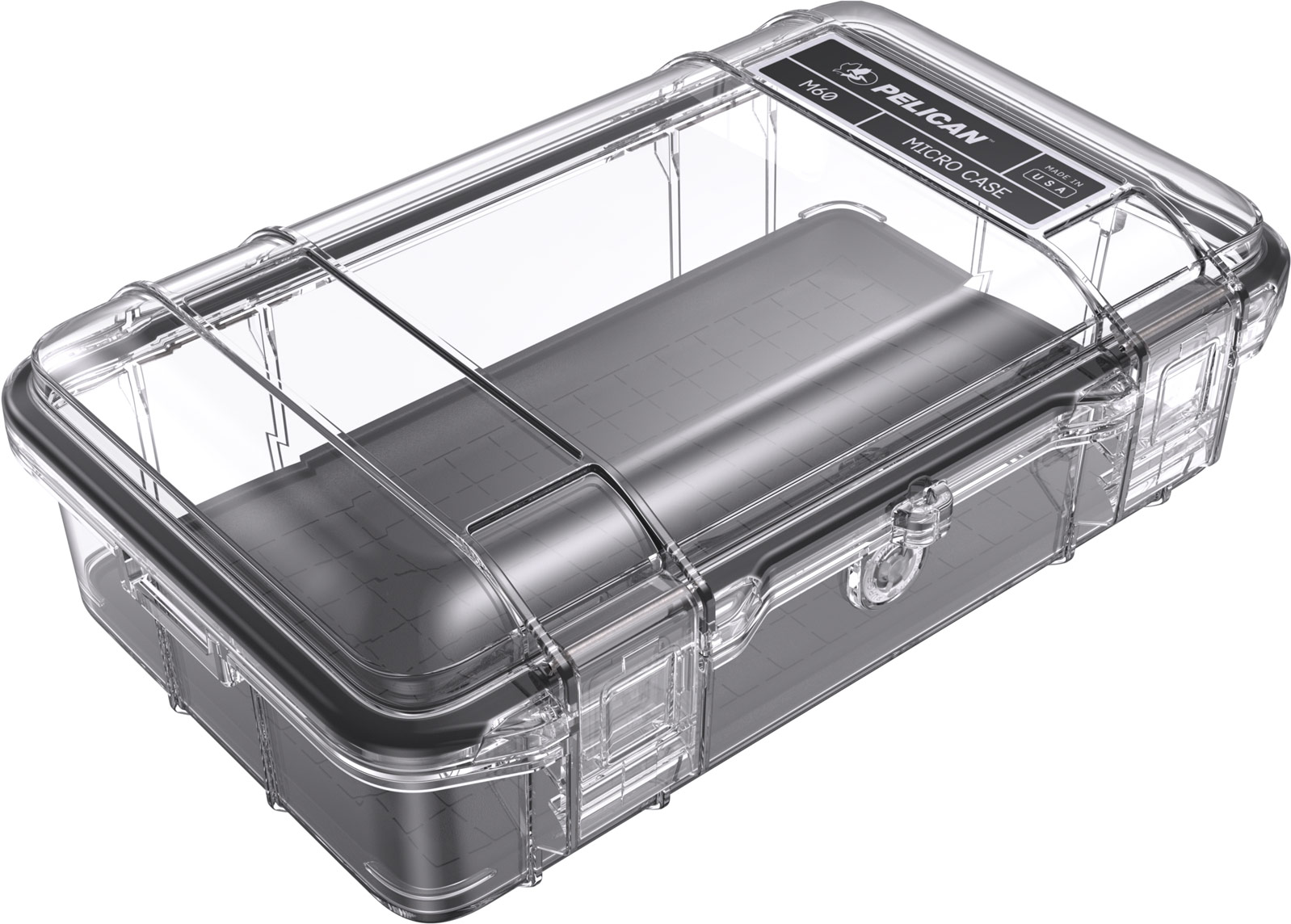 PELICAN ペリカン M60マイクロケース カラー:BLACK CLEAR ブラッククリア サイズ:23.6 x 15.2 x 8.1 cm 携帯電話 デジカメケース 保護ケース ハードケース [M600-0250-100]｜街のダイビング屋さん　店