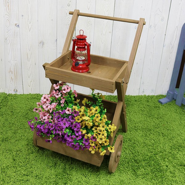 プランタースタンド 幅48cm ライトブラウン (FW72LBR) 木製 ワゴン型 寄植え ※メーカー在庫限り ※北海道＋1500円 【代引不可】