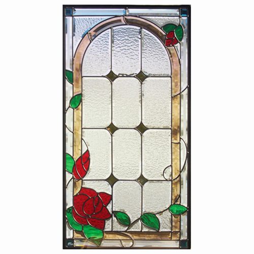 【送料無料】【代引不可】　ステンドグラス　(SH-A16)　薔薇　デザイン　913×480×18mm　一部鏡面ガラス　（約13kg）　Aサイズ　ローズ　ピュアグラス　※代引不可