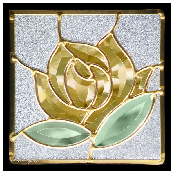 ステンドグラス (SH-D09) 一部鏡面ガラス 200×200×18mm ピュアグラス Dサイズ （約1kg） 薔薇 ※代引不可