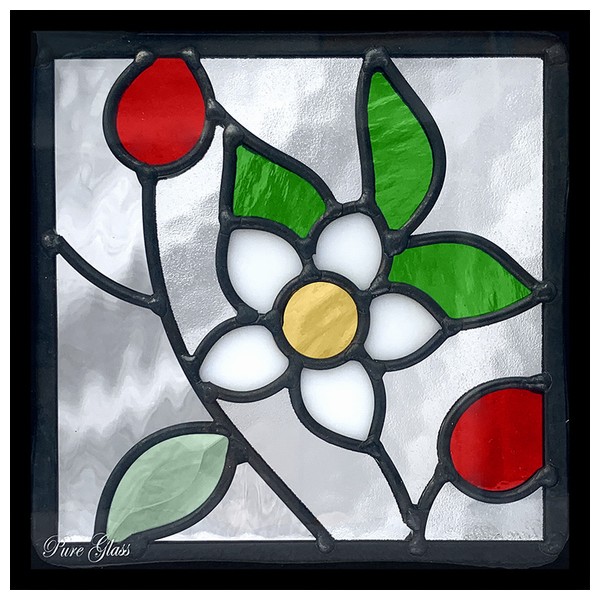 ステンドグラス (SH-D49) 200×200×18mm デザイン ピュアグラス Dサイズ （約1kg）花 ※代引不可