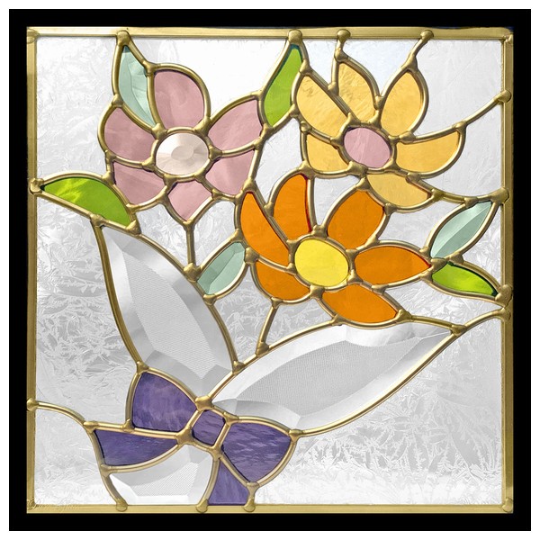 ステンドグラス (SH-E22) 300×300×18mm デザイン ピュアグラス （約3kg） 花束 ブーケ ※代引不可