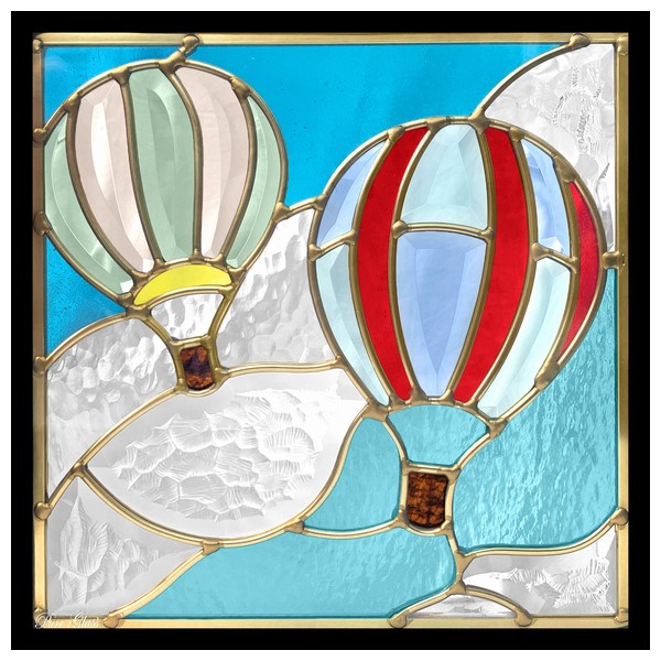 ステンドグラス (SH-E23) 300×300×18mm デザイン ピュアグラス （約3kg） 気球 ※代引不可