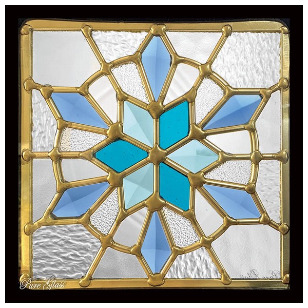 ステンドグラス (SH-D46) 200×200×18mm 雪 結晶 デザイン ピュアグラス Dサイズ （約1kg） ※代引不可 【沖縄・離島配送不可】【代引不可】