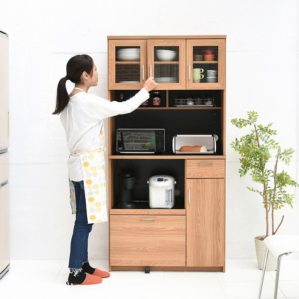 置くものを選ばない食器戸棚付きレンジ収納ラック これ一台でおしゃれな北欧キッチンに早変わり 送料無料 幅90 レンジ台 レンジ台 幅90 Fap 0018 Nabk Keittio 木目調インテリア 寝具 収納 レンジボード キッチン 食器棚 収納 北欧風 木目調 ウッドデッキ