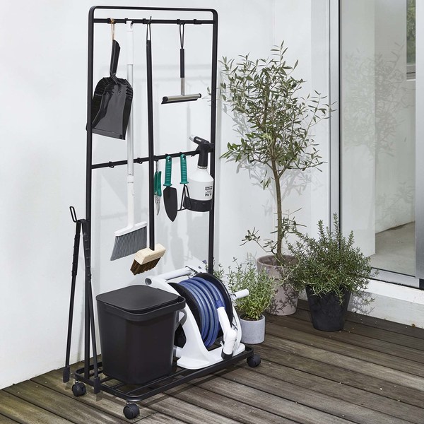 ランキング上位のプレゼント その他 北海道 850円 山崎実業 4347 ブラック タワー キャスター付き ベランダ収納 掃除道具 収納ラック Emergencias In