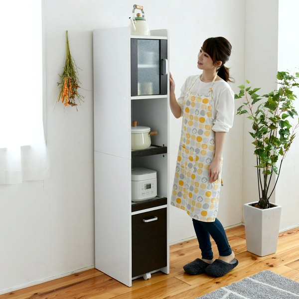 楽天市場】隙間収納 キッチン ミニ 食器棚 幅30 高さ180 ホワイト