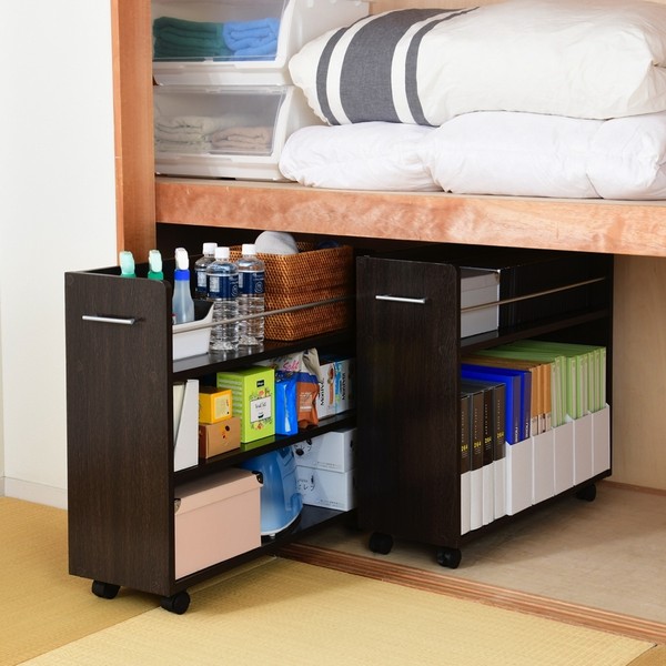 ラック 隙間収納 押入れ収納 2個セット 幅26.5 奥行78.5 ダークブラウン (SGT-0137-DB) キャスター付き 【代引不可】｜ウッドデッキ エクステリア リーベ