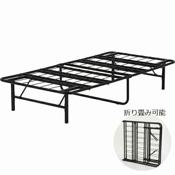 ベッドブレーム シングル ブラック (87495) 工具不要折りたたみパイプベッド easy BK 黒 ※北海道+3600円 新生活 【代引不可】