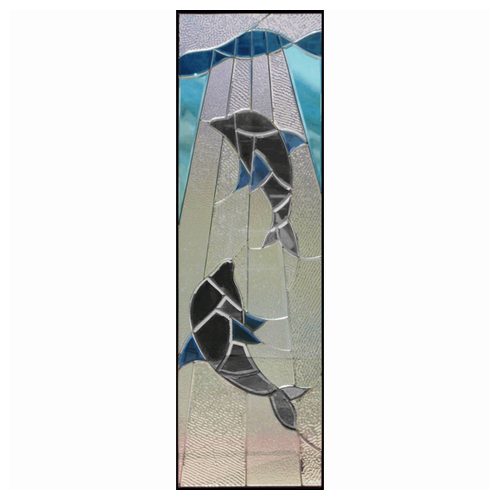 ステンドグラス (SH-B14) 一部鏡面ガラス 1625×480×20mm イルカ Bサイズ (約24kg) メーカー在庫限り ※代引不可|ウッドデッキ エクステリア リーベ