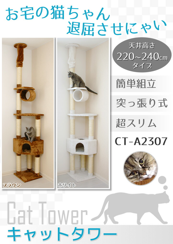 驚きの値段 キャットタワー 突っ張り式 高さ2 240cm ブラウン Ct 307 スリム 猫タワー 即日出荷 Arro Studio Com