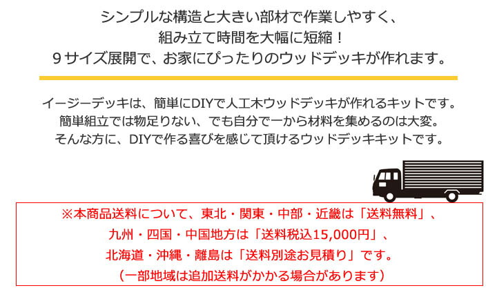 100%正規品 ウッドデッキ 人工木イージーデッキ 約02.5坪セット 約2.5間×6尺 本格組立式 ※配送地域限定※ 庭 ガーデン 屋外 樹脂  グランピング DIY fucoa.cl