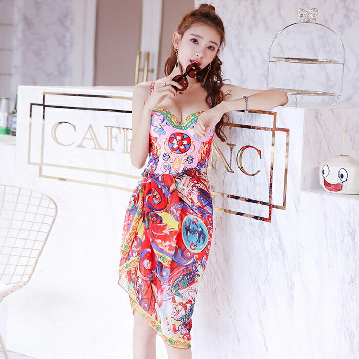 水着 レディース 2点セット ワンピース 花柄 パレオ 巻きスカート セクシー ガーリー 大人可愛い ママ ミセス 代 30代 40代 ピンク レッド 赤 Marcsdesign Com