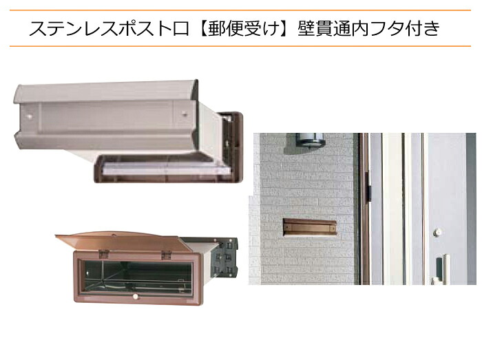 郵便受け ステンレスポスト口 壁貫通内フタ付き 横型 ステンレスヘアライン|DIYグッズ・生活雑貨のタキガワ