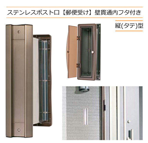 楽天市場】郵便受け ポスト口 ステンレス製 壁貫通 内フタ付き